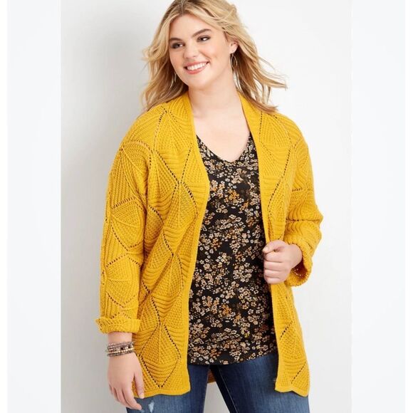 Maurices Mustard Yellow Open Front Knit Cardigan Sweater Cotton Blend Size Small - Picture 1 of 8